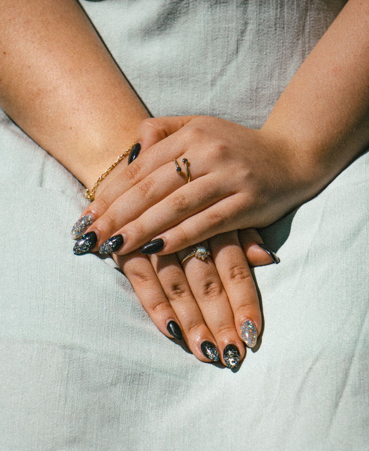 Rose Orbit — Pink & Black Coffin Press-On Nails